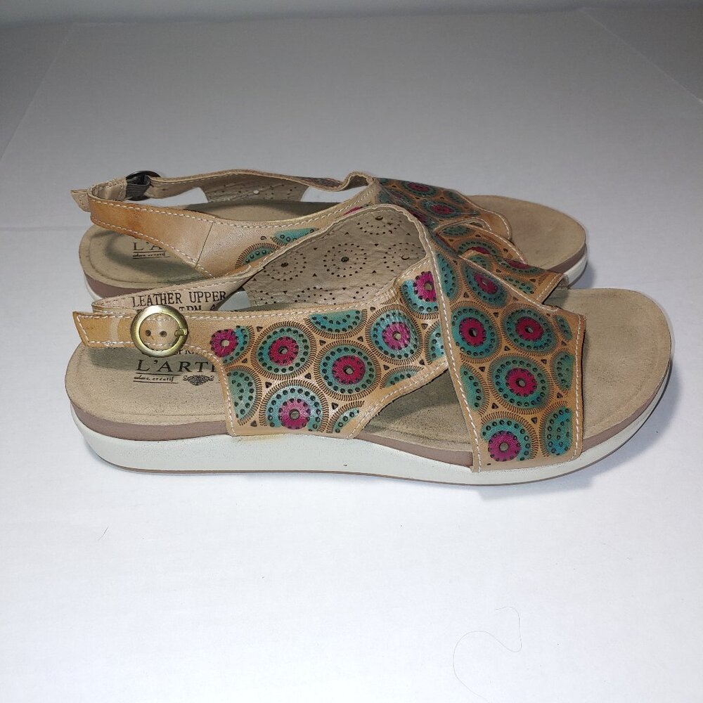 L'Artiste by Spring Step Erice Slingback Sandals Size 10.5/11 Tan Blue